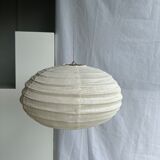 Suspension in rattan and japanese natural linen in the shape of a lantern h50 d30