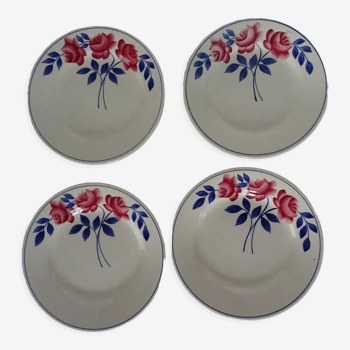 4 faience plates hb choisy le roi 50223 ispahan flowers red blue