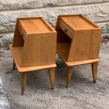 Pair of bedside feet compass solid oak vintage 1950