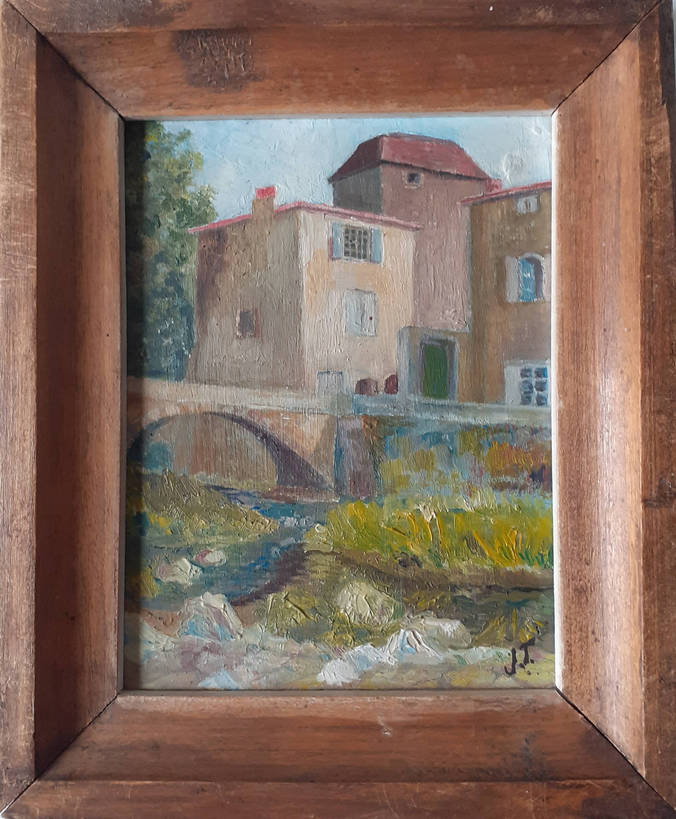 Small painting "Building on the edge of the torrent"