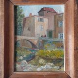 Small painting "Building on the edge of the torrent"