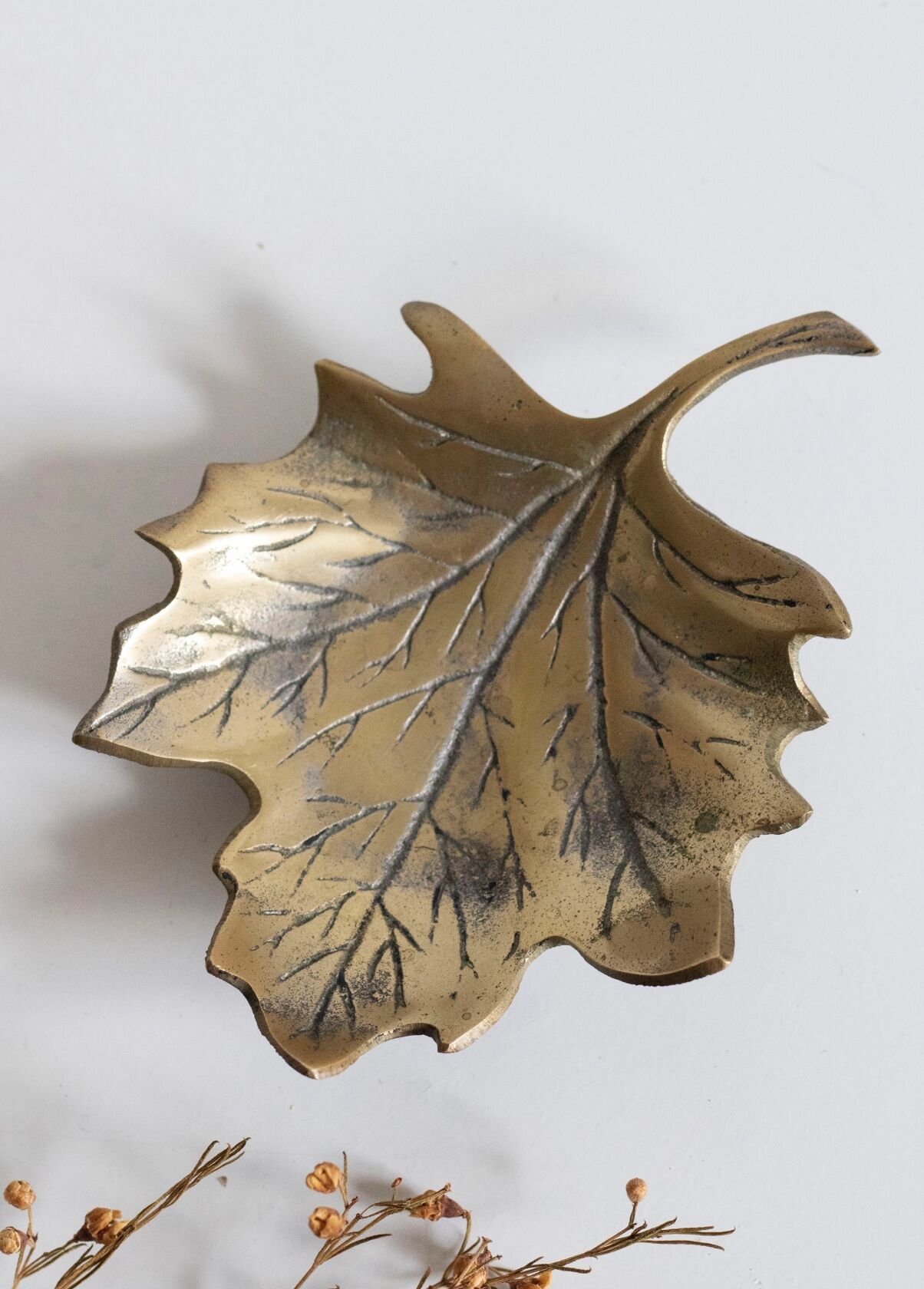 Trinket bowl vintage brass leaf
