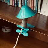Small blue-green metal mushroom clip lamp vintage night light