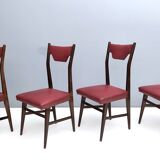 Set of Four Vintage Ebonized Beech and Crimson Skai Dining Chairs, Italy