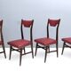 Set of Four Vintage Ebonized Beech and Crimson Skai Dining Chairs, Italy
