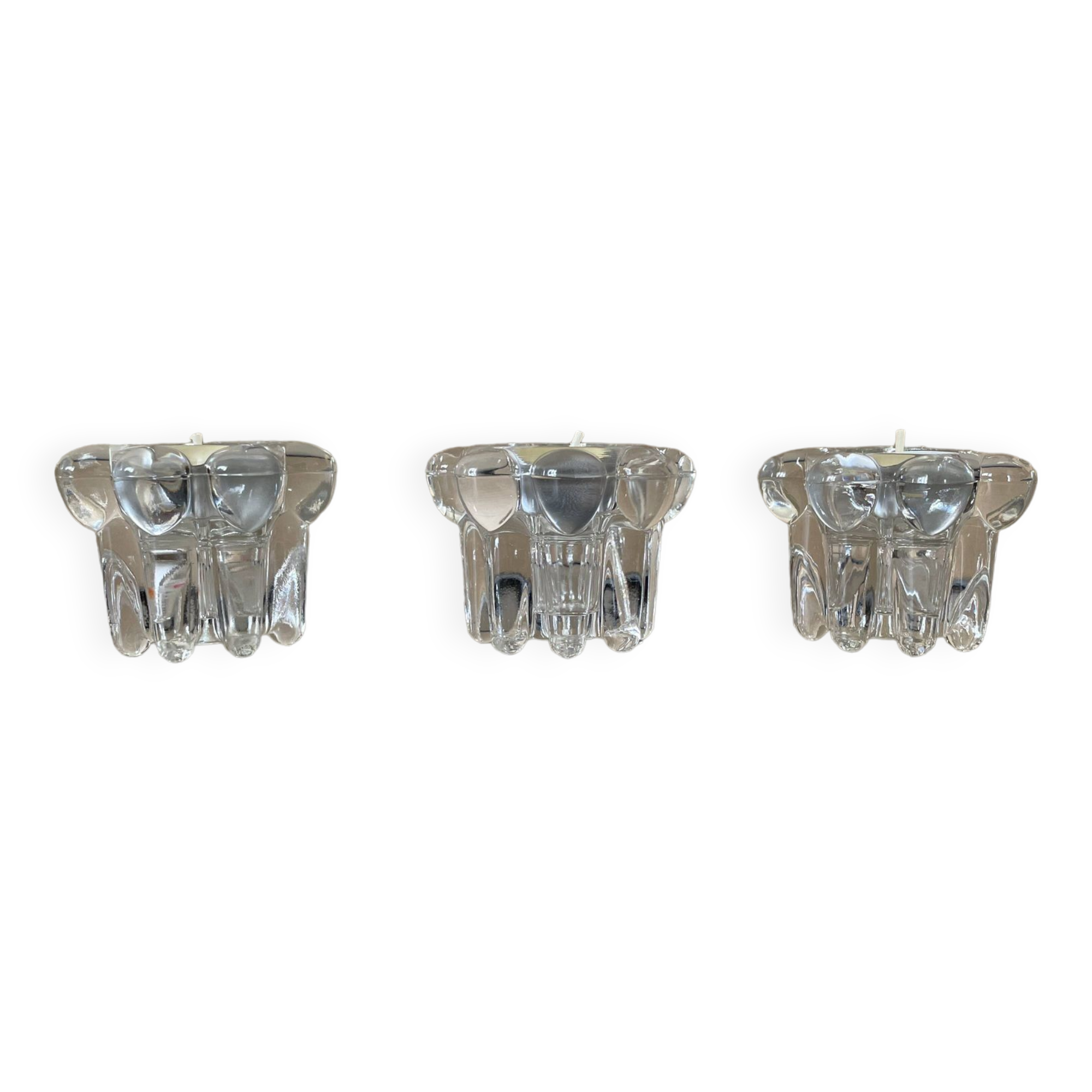 Set of 3 old glass candlesticks