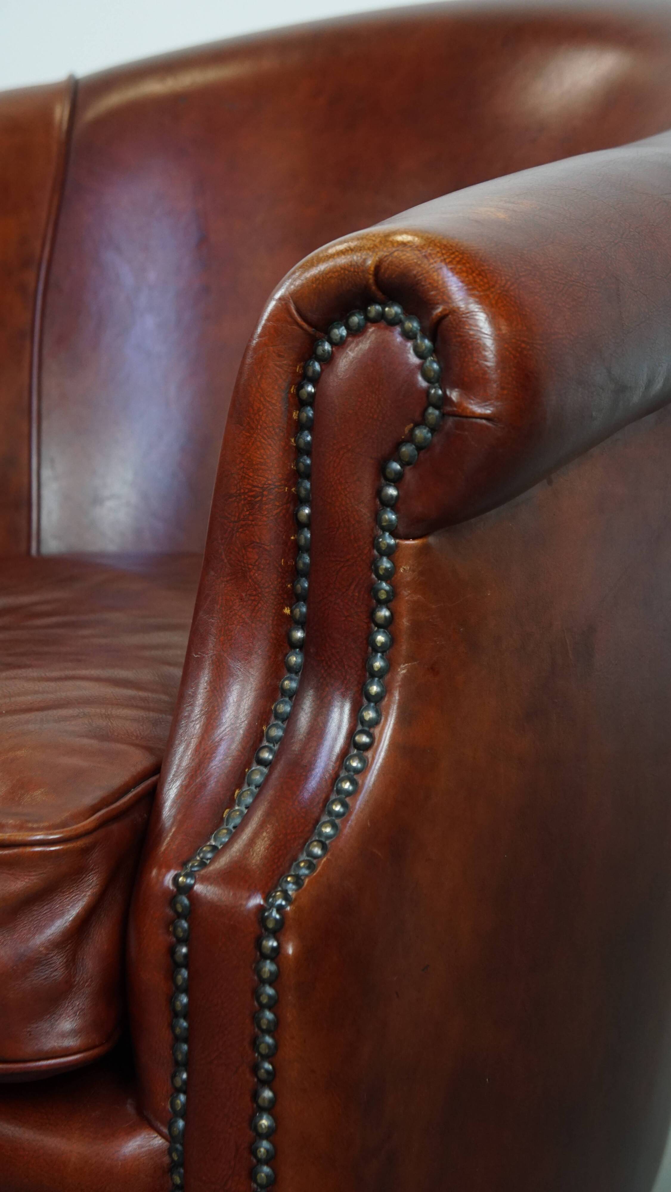 Cognac-Colored Cowhide Leather Club Chair in English Style