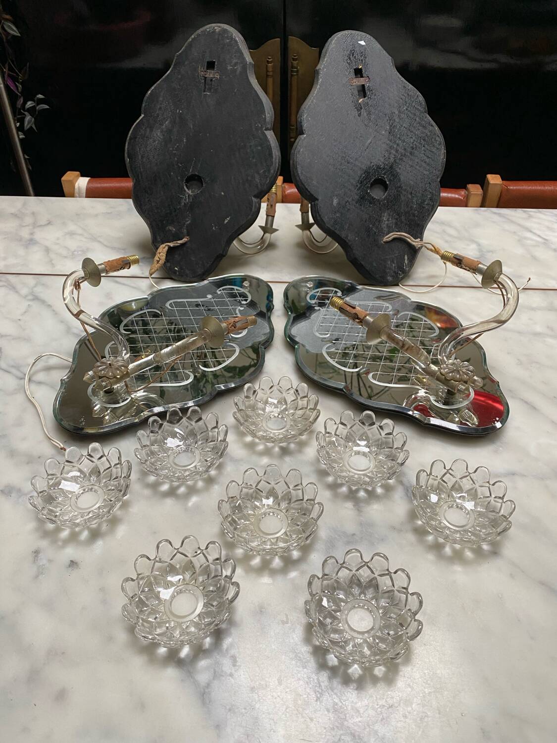 Venetian wall lights with Baccarat crystal mirror.