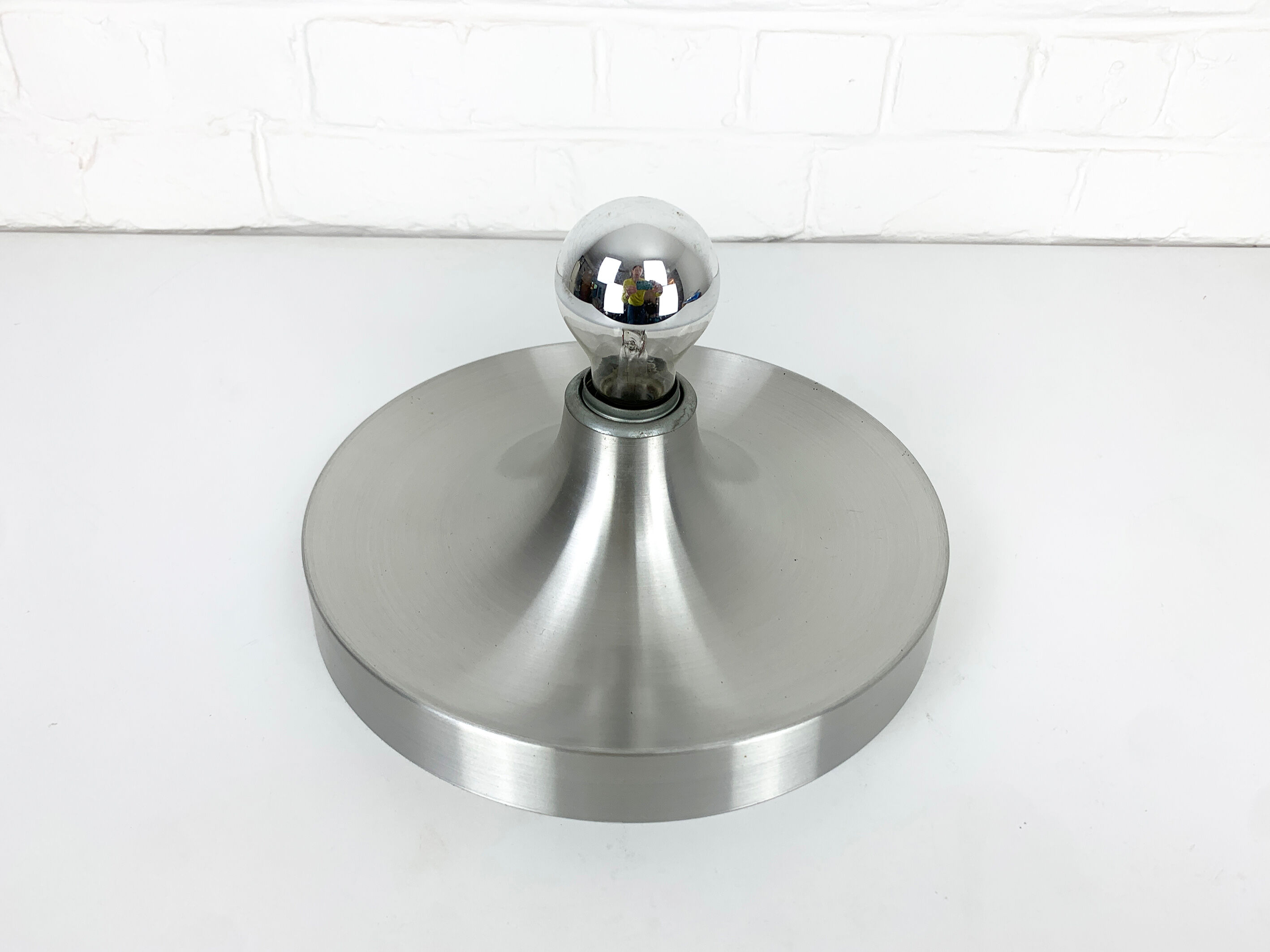 Brushed aluminum space age wall lamp, Flush Light, Germany 1960-70