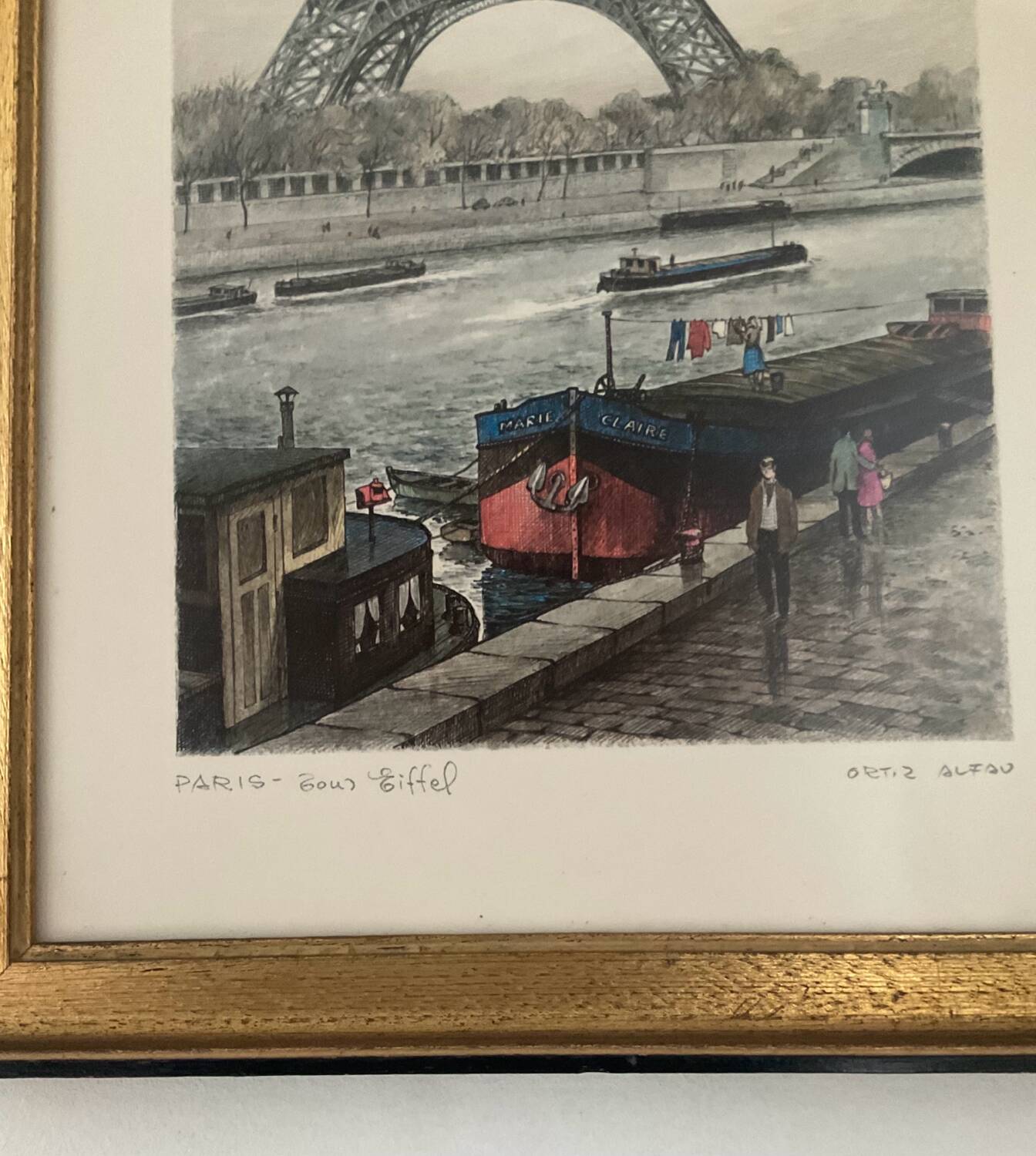 Vintage lithograph by Ortiz Alfau - Paris - the Eiffel Tower