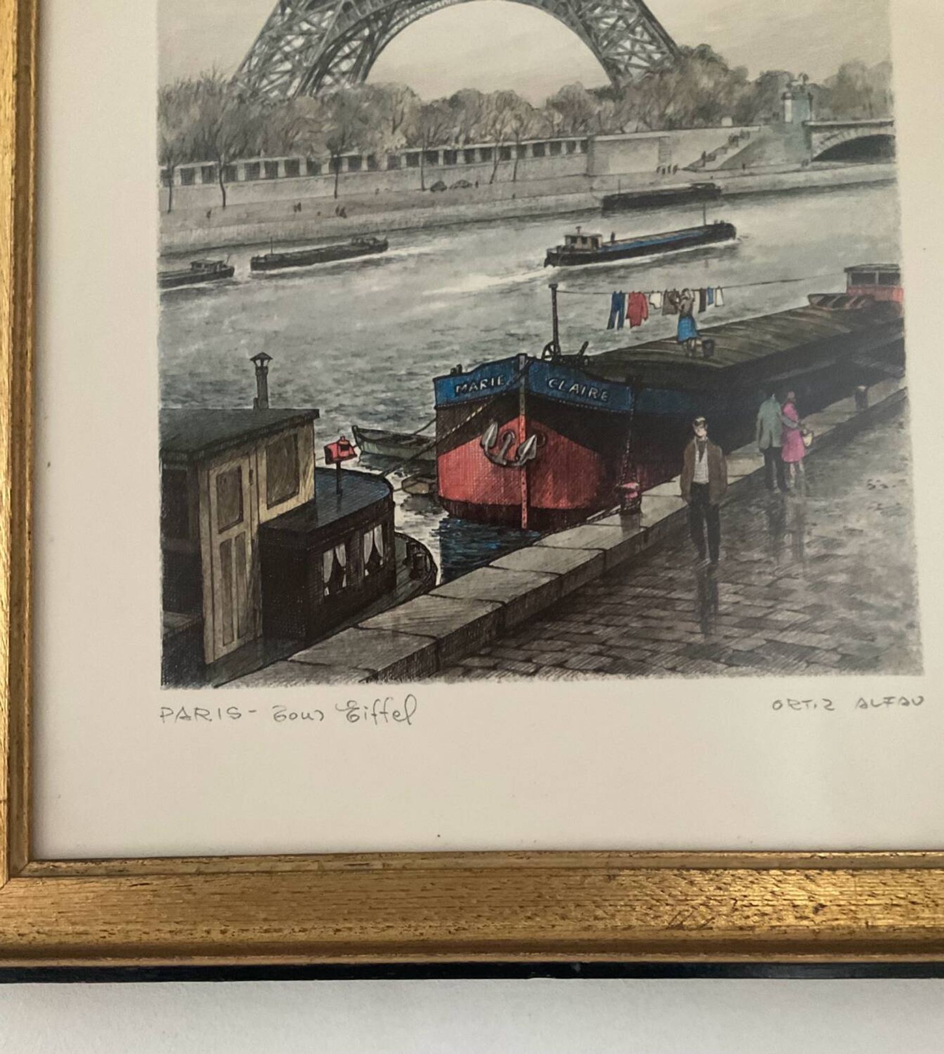 Vintage lithograph by Ortiz Alfau - Paris - the Eiffel Tower