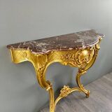 Console Murale De Style Louis XV En Bois Doré Et Marbre, XIXe Siècle