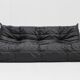 Vintage Togo Ligne Roset 3 seater sofa black leather by Michel Ducaroy 1990s