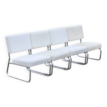 4 armchairs forming a modular sofa. Steel, imitation leather, 70s