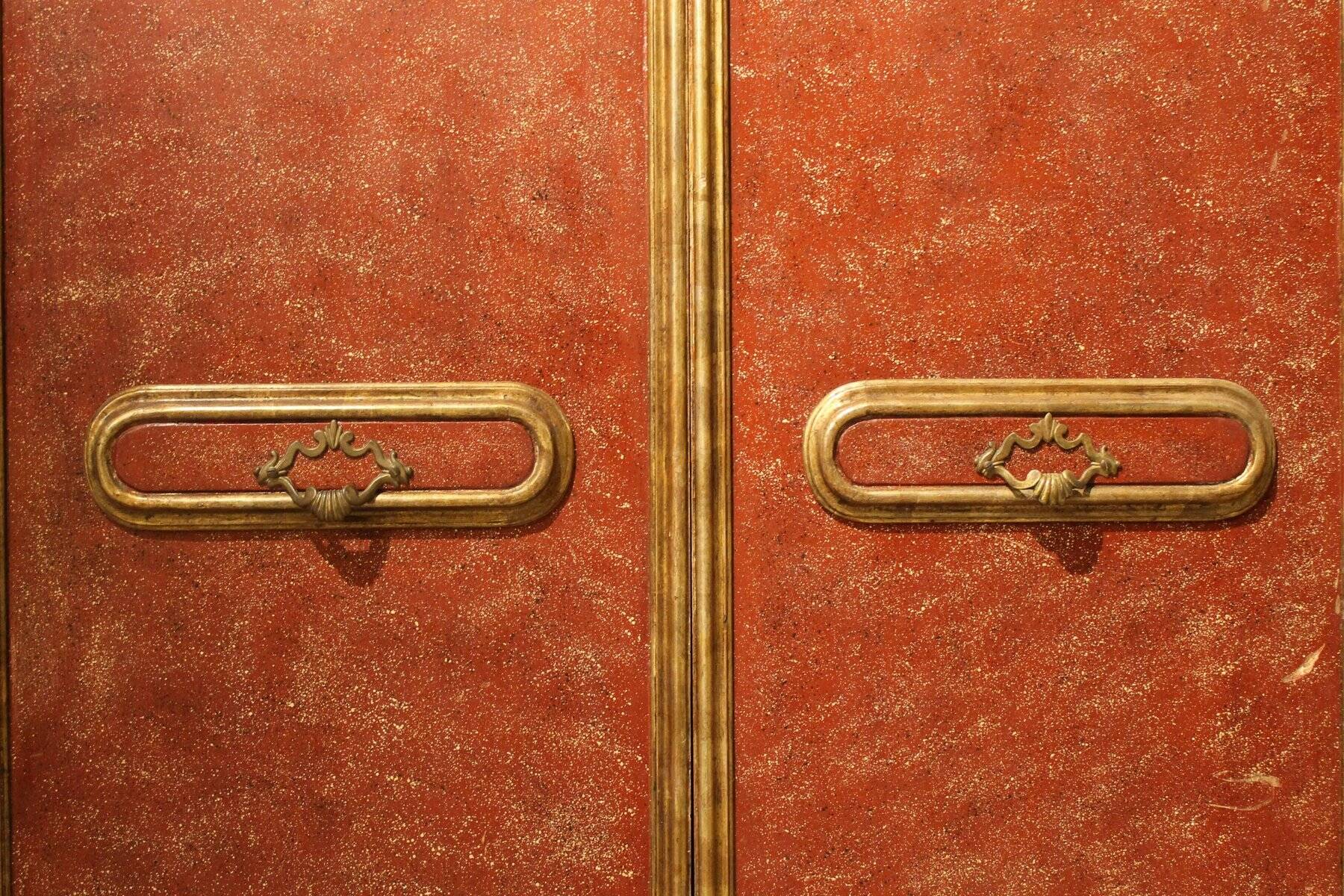 20th Century Italian Faux Red Porphyry Lacquered and Gilt Framed Wood Door