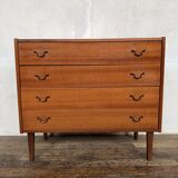 Superb vintage teak chest of drawers – Elegant design & black metal handles