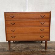 Superbe commode vintage en teck – Design élégant & poignées métal noir