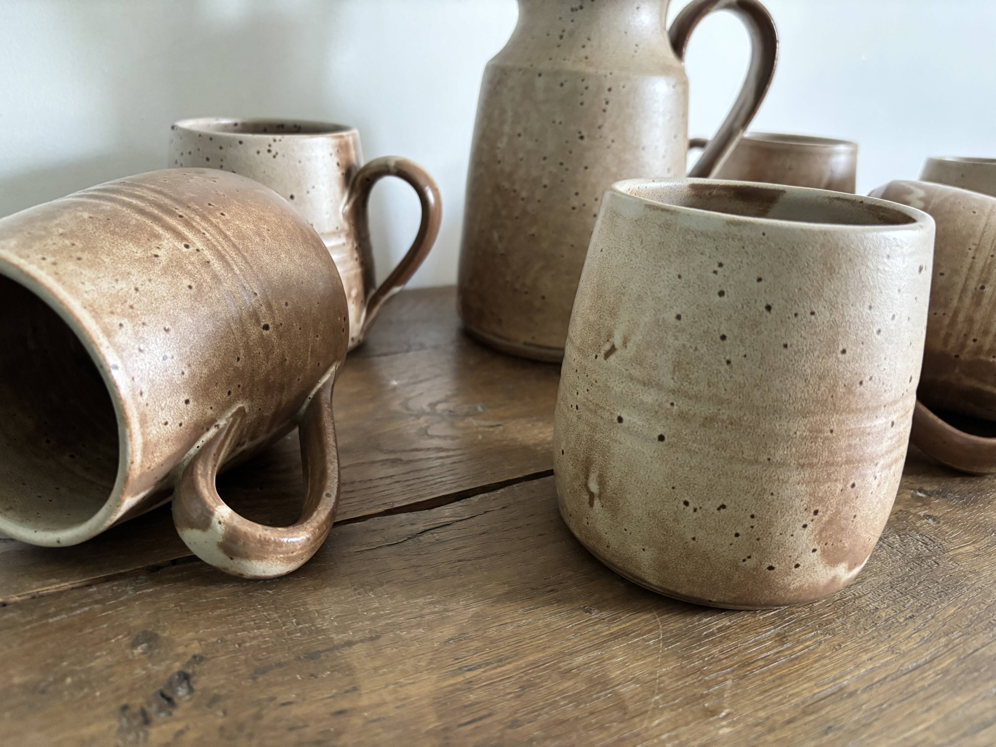 Vintage complete stoneware service – 6 mugs & jug Vallauris
