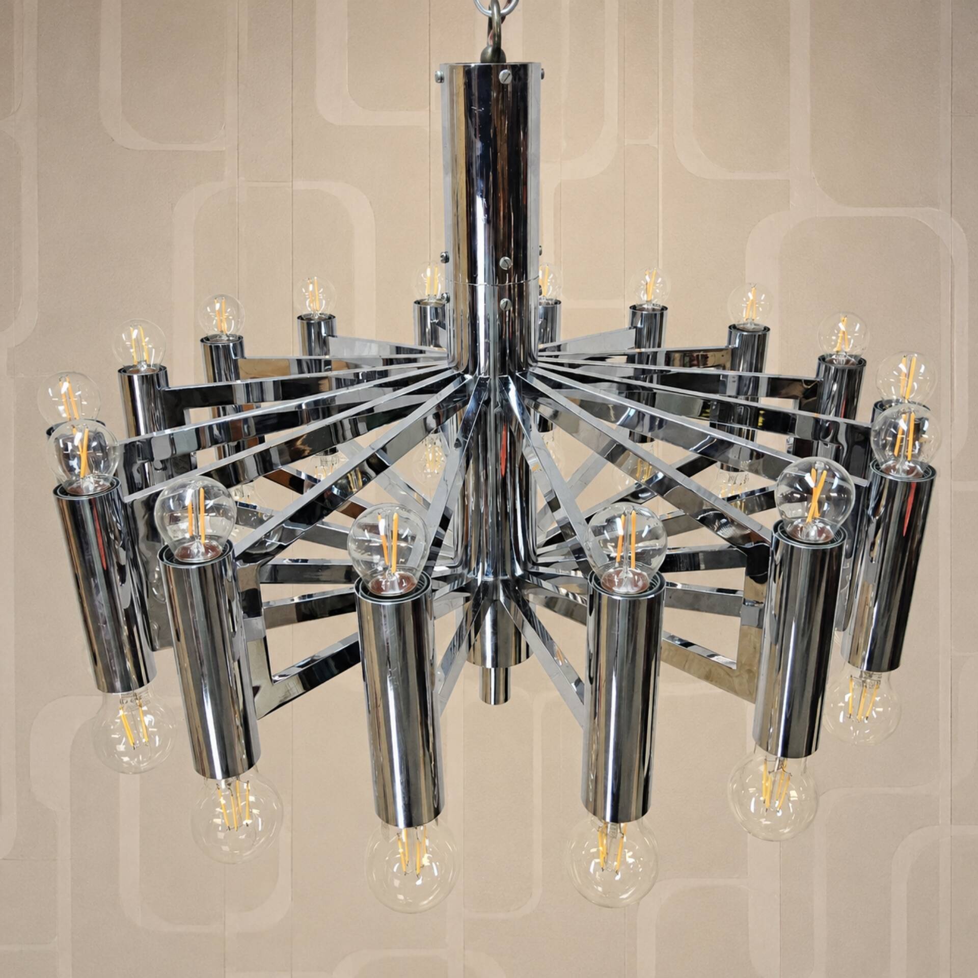 Vintage large chrome Italian Space Age pendant lamp Sciolari