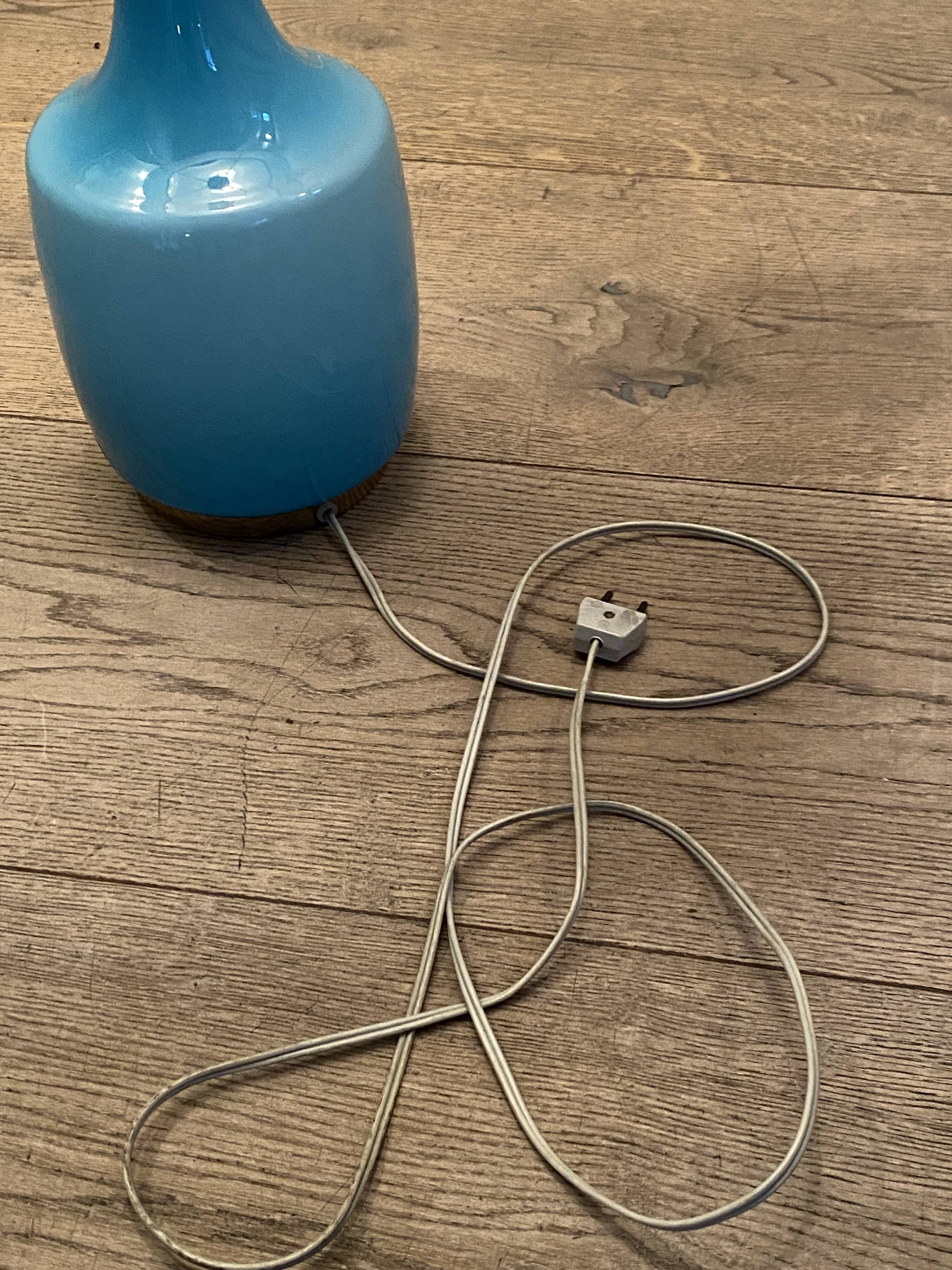 Lampe scandinave verre bleu et laiton (Holmegaard Danemark)