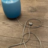 Lampe scandinave verre bleu et laiton (Holmegaard Danemark)