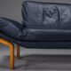 Danish teak and navy blue leather 3-seater sofa from Komfort, 1970s