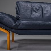 Danish teak and navy blue leather 3-seater sofa from Komfort, 1970s