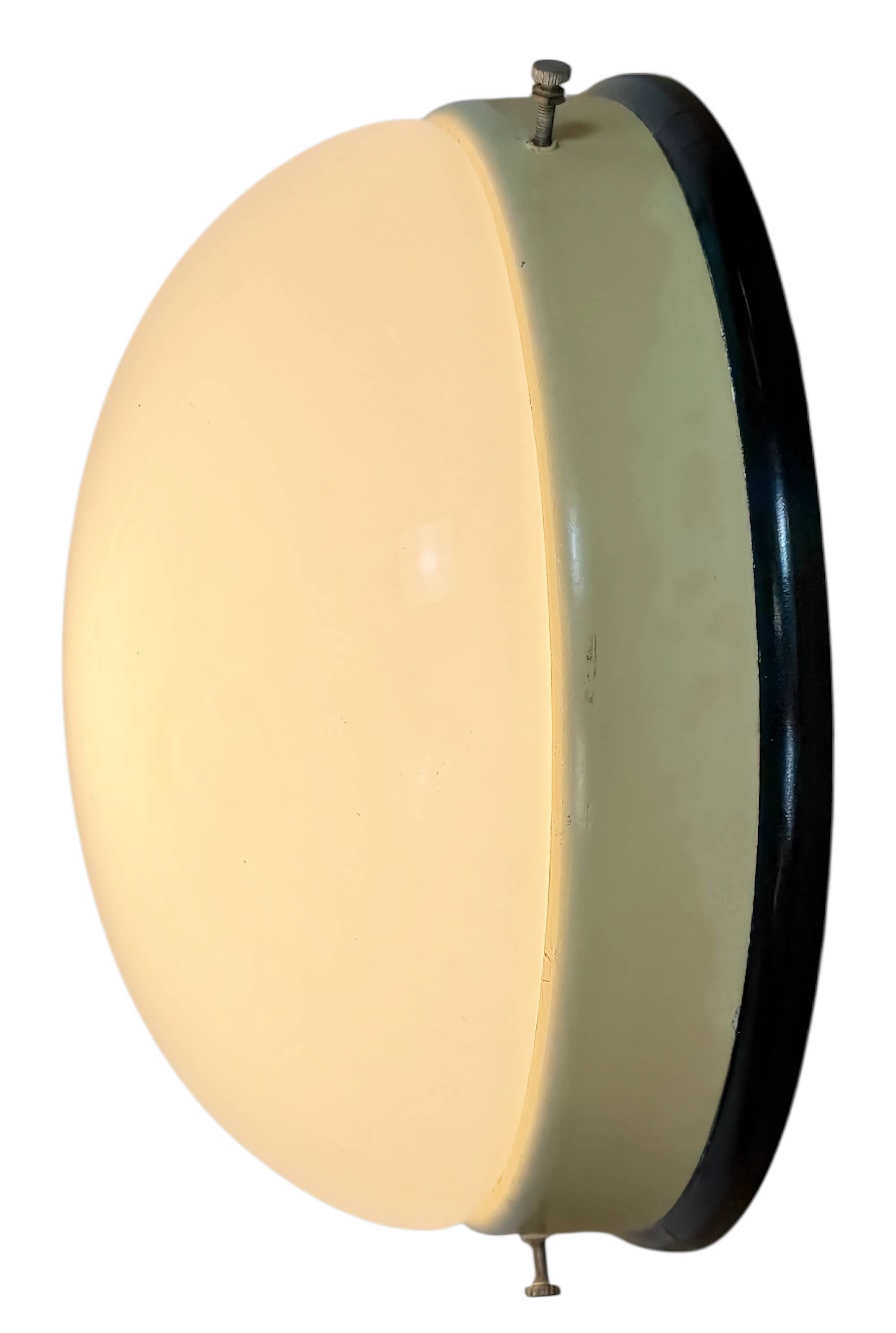 Industrial Bakelite Wall or Ceiling Light with Milk Glass, 1950s