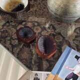 Organic modern set of 2 wood ashtrays, France 1970s