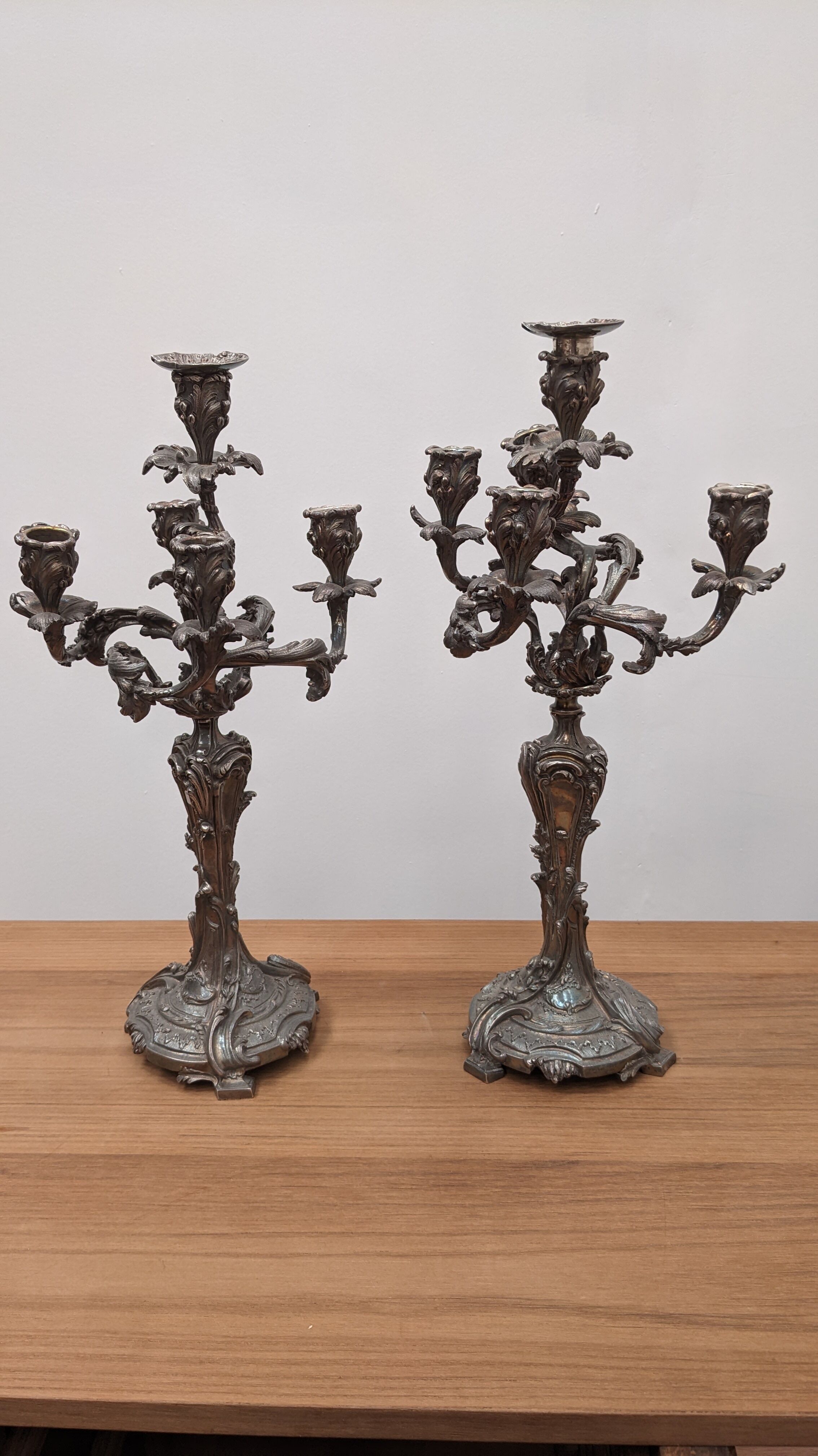 Silver metal candlesticks.