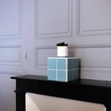 Cube, side table in blue ceramic tiles
