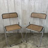 Pair of chrome and cane folding chairs