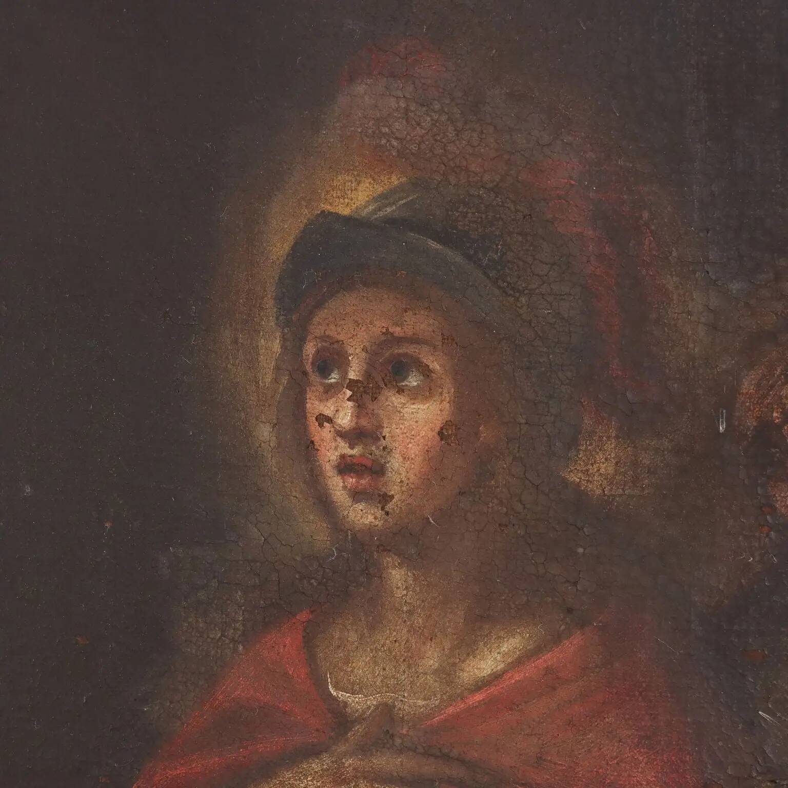 Ancient painting on a religious subject, oil on canvas, Italy 17th century.