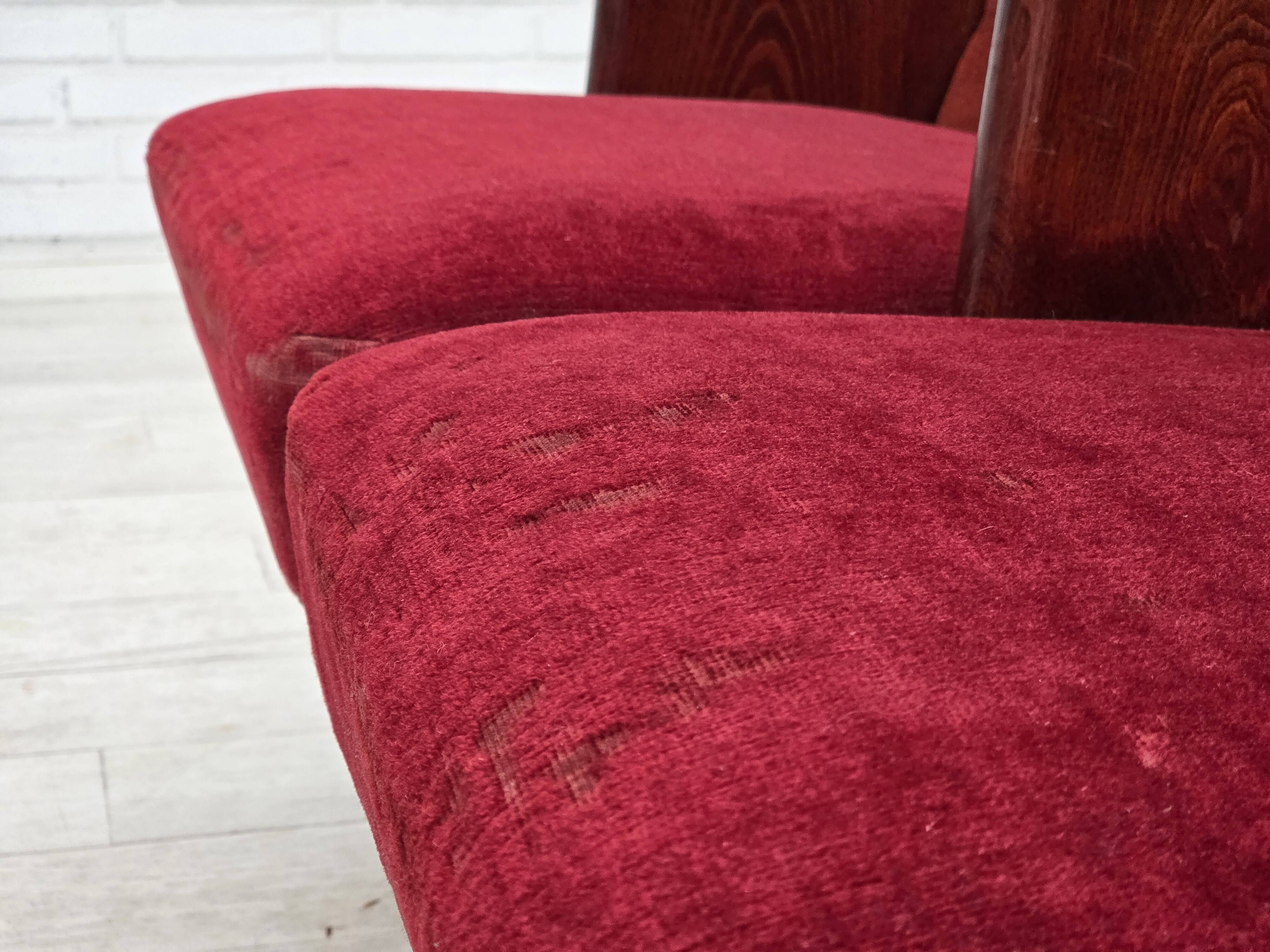 1950s, Danish theater armchairs, furniture velour, original condition.