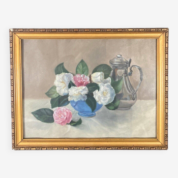 Watercolor on paper still life with bouquet of flowers early 20th century