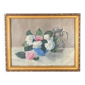 Watercolor on paper still life with bouquet of flowers early 20th century