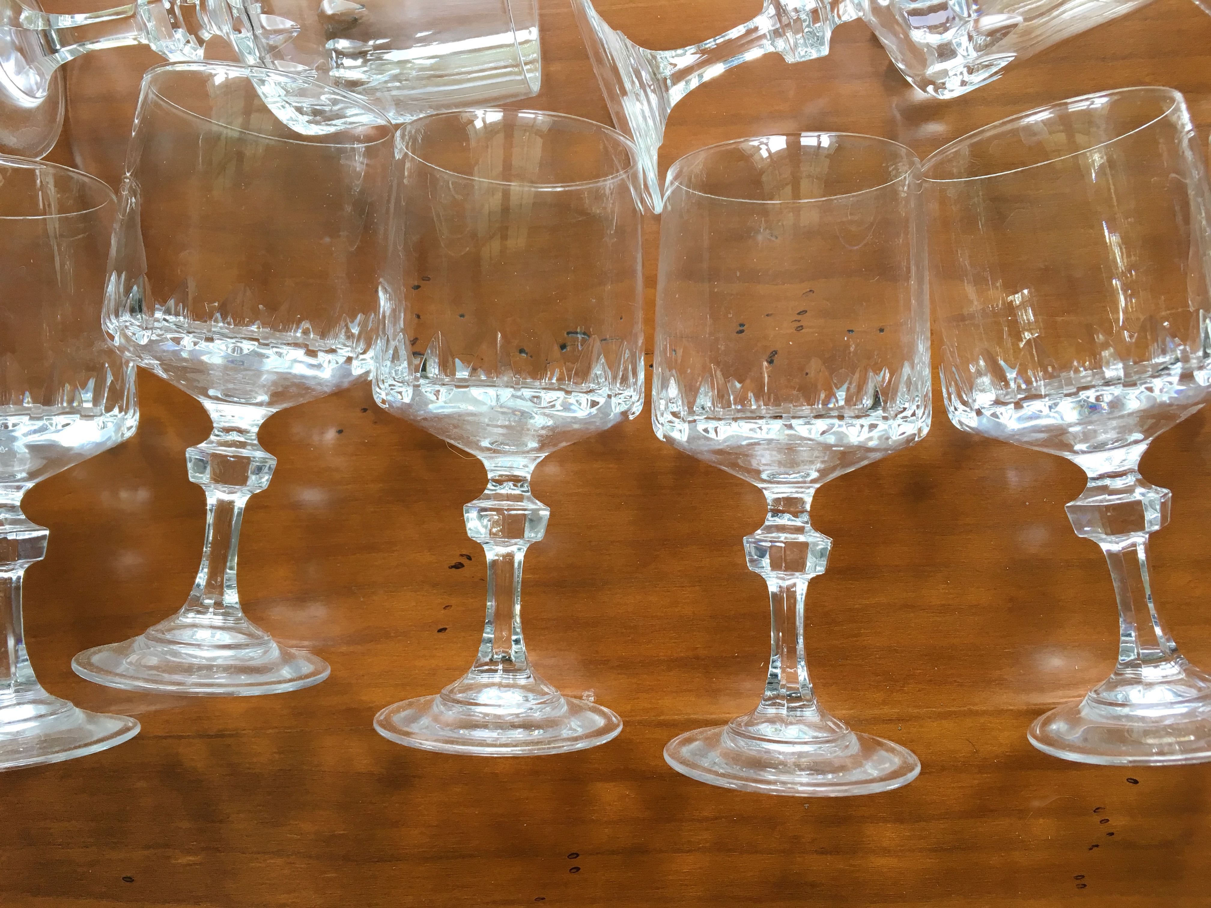 Set of 10 cut crystal wine glasses