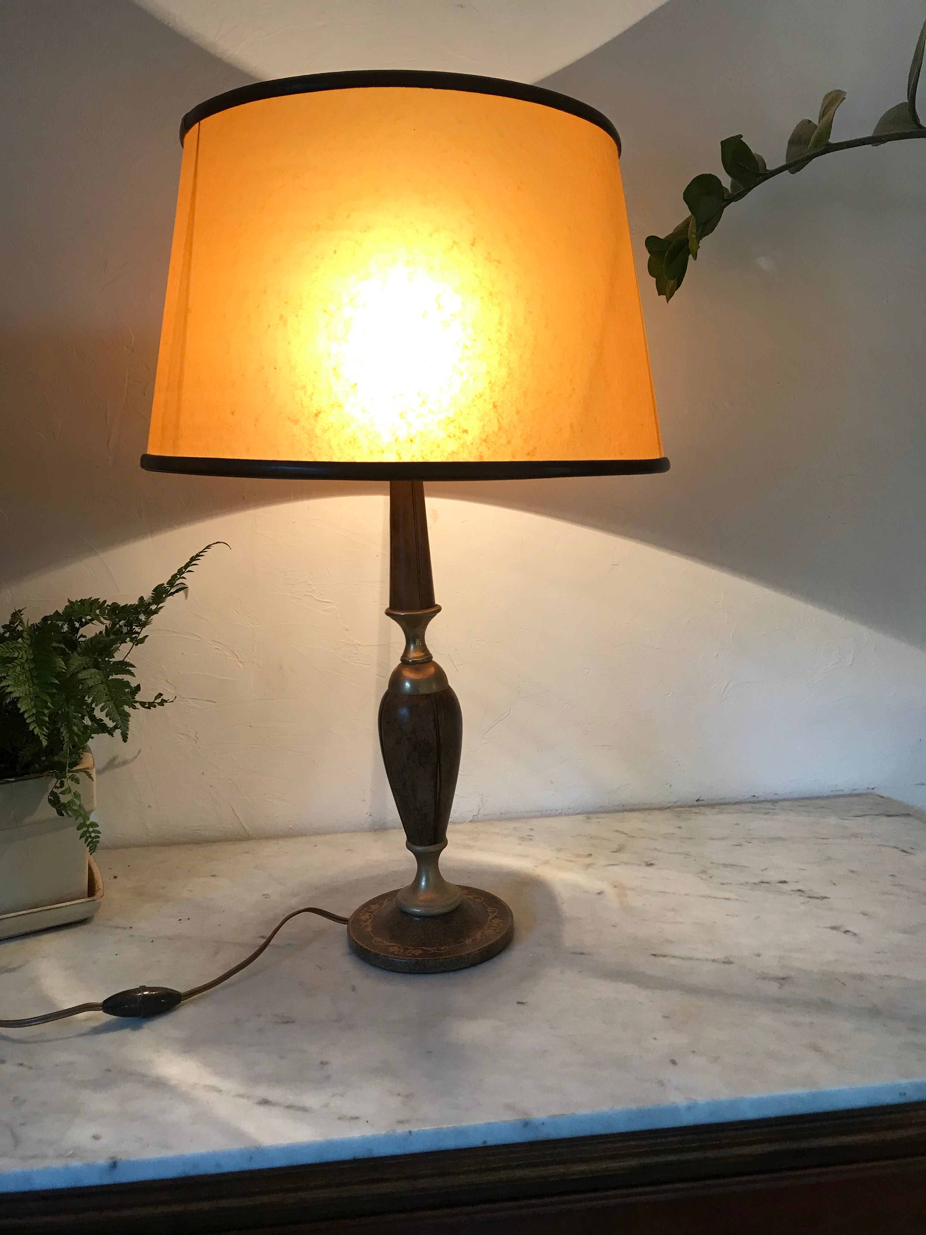 Vintage leather and brass lamp the Tanner