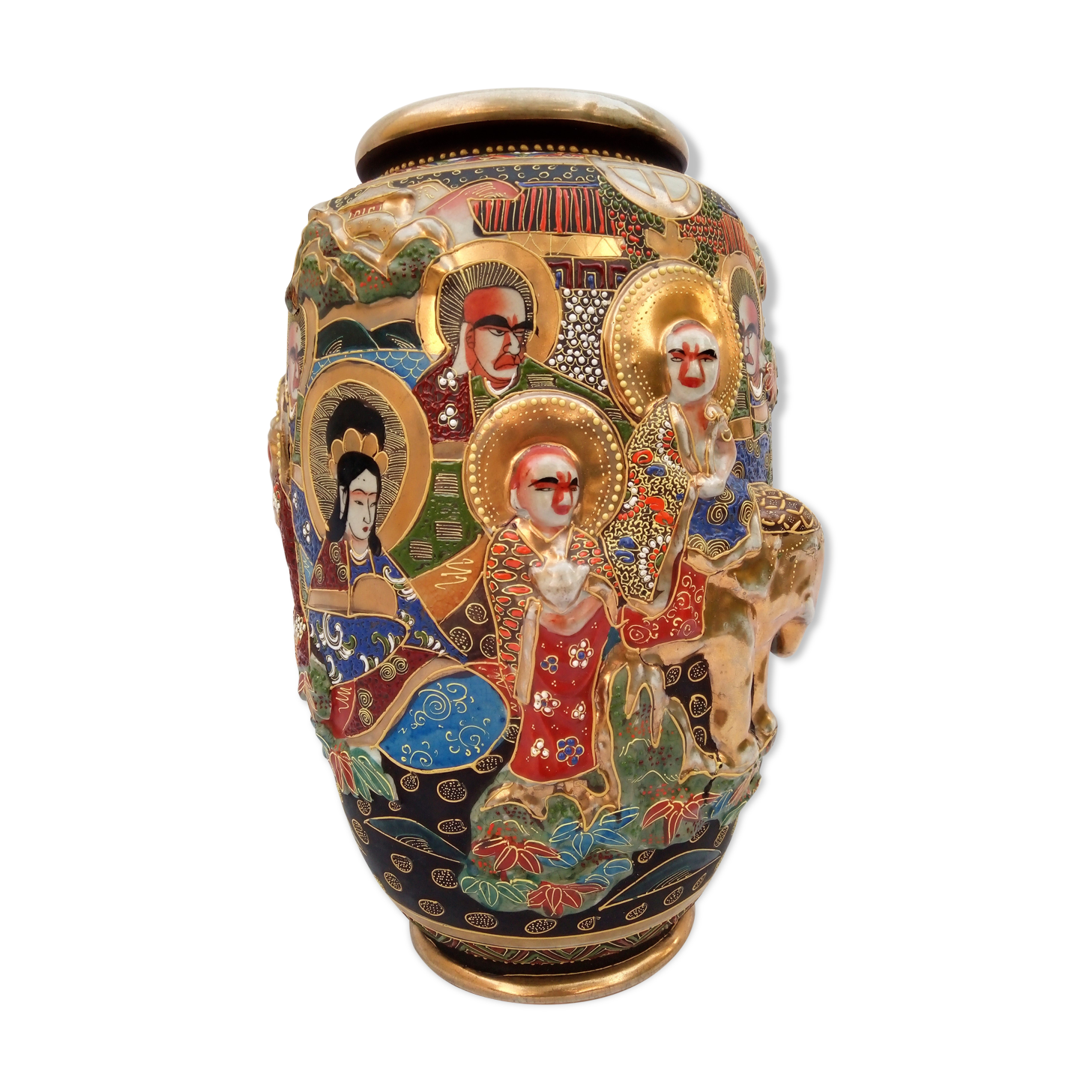 Rare and large vase satsuma in round bump. Mid-20th.