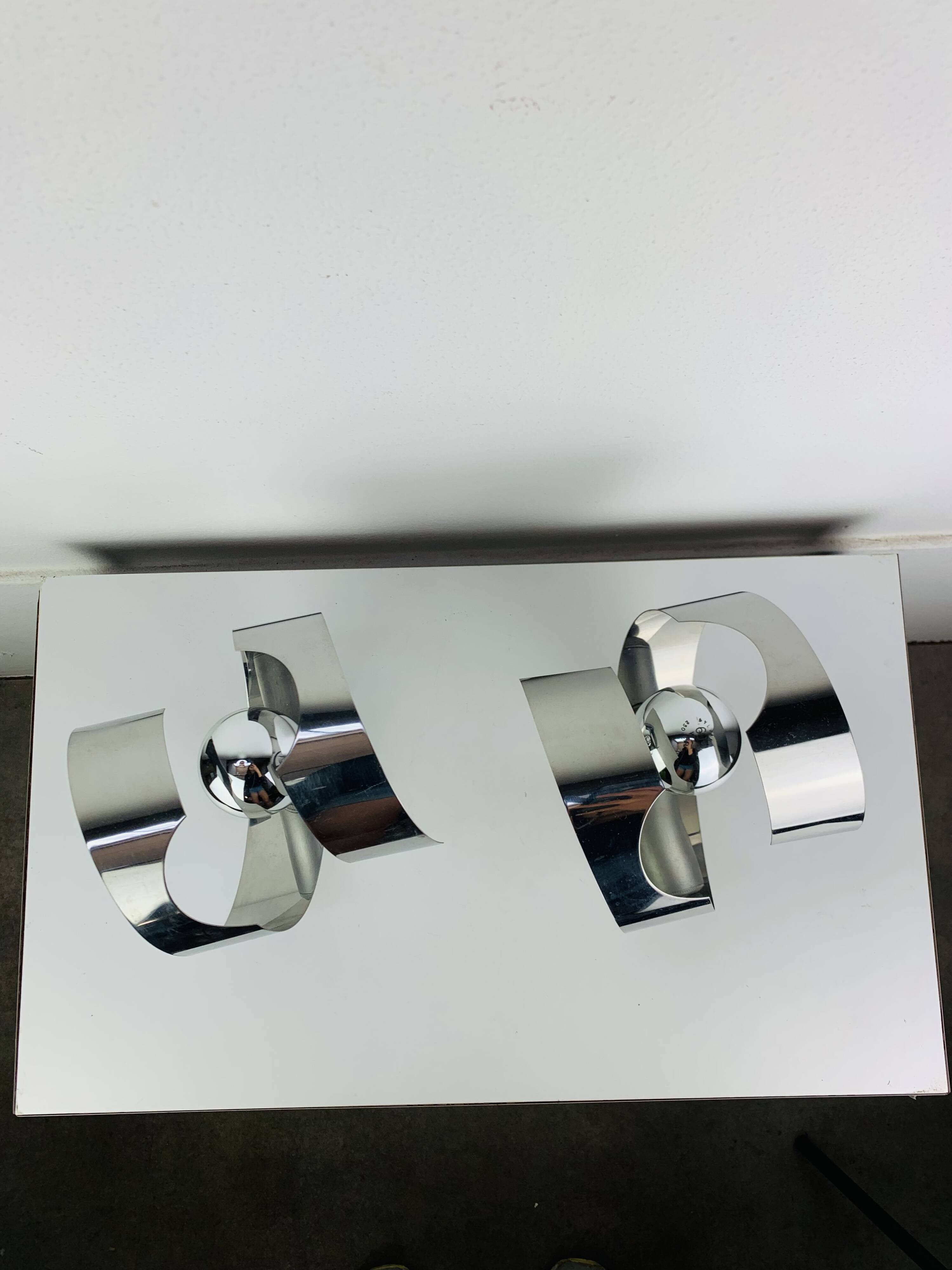 Pair of chrome spiral wall lights from the seventies/Space Age, 1970s.