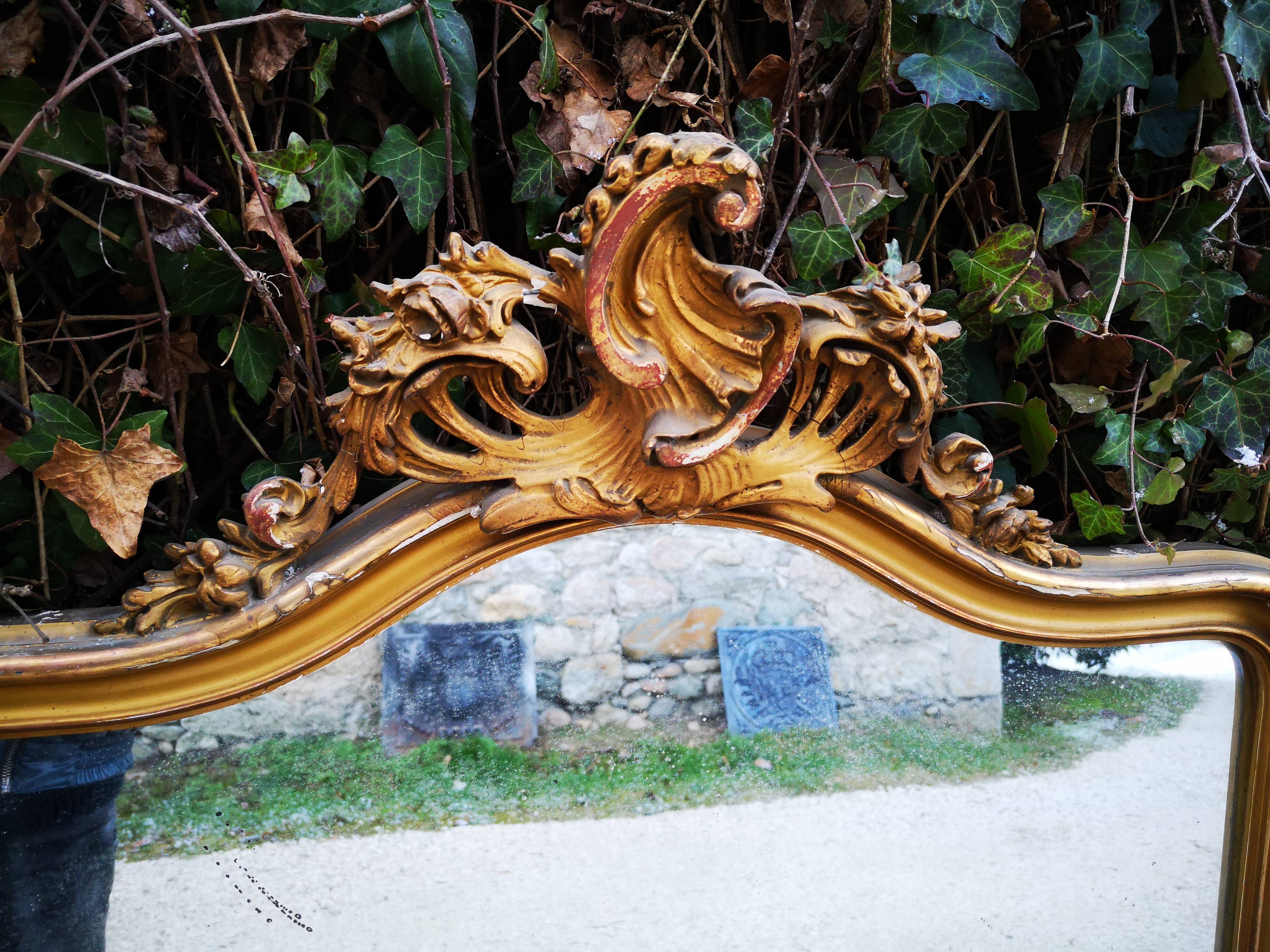 Large golden mirror style Rococo Louis XV 82x136cm