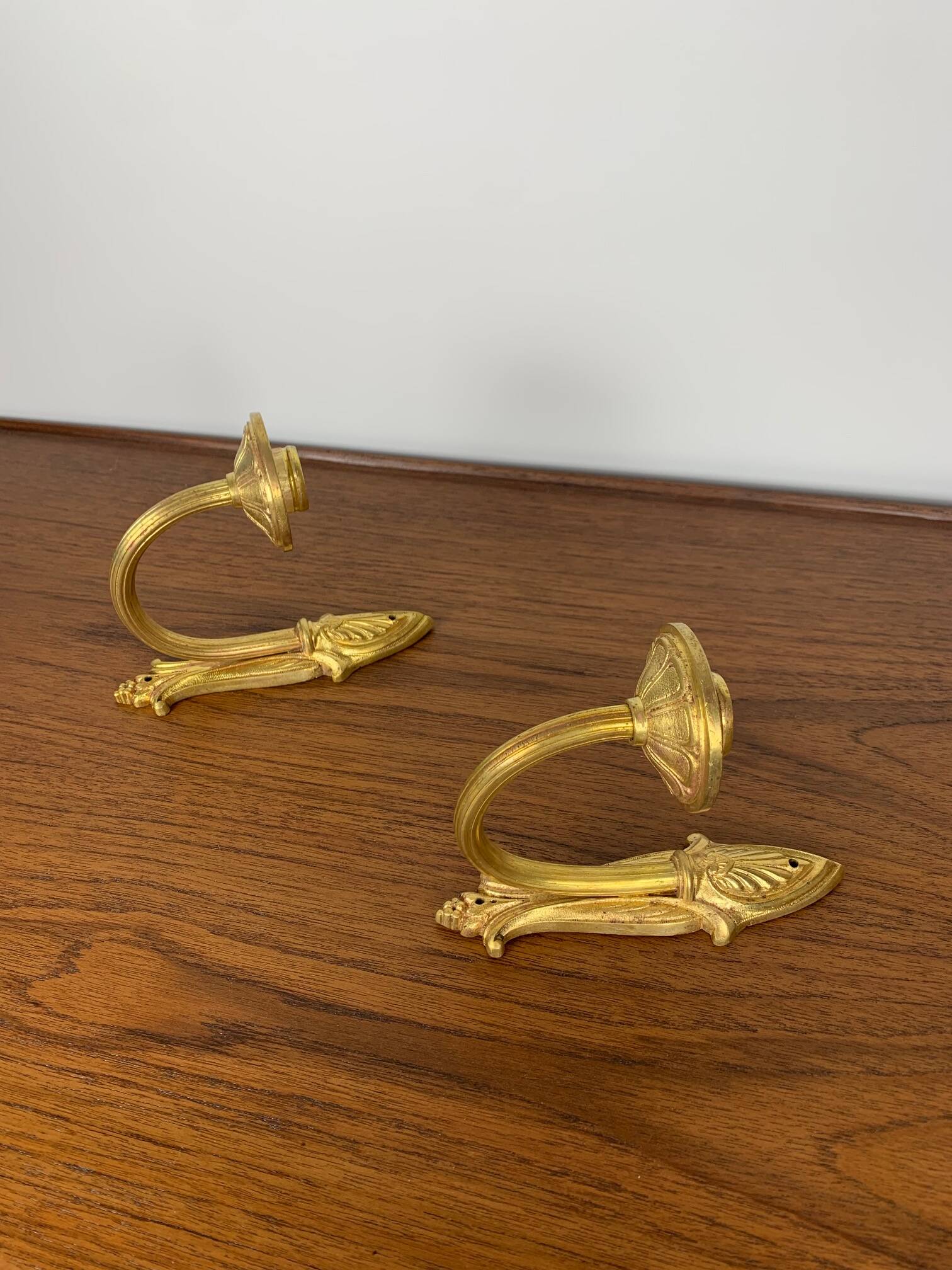 Pair of brass candle wall sconces, neoclassical style