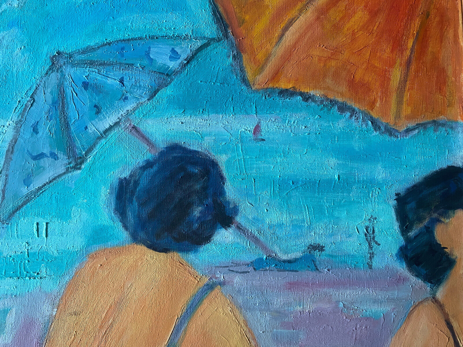 Painting "beach in hendaye" hst marcelle guetta-fattal (1922-2009) fauvism cubime