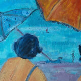 Painting "beach in hendaye" hst marcelle guetta-fattal (1922-2009) fauvism cubime