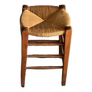Tabouret vintage en bois - paille