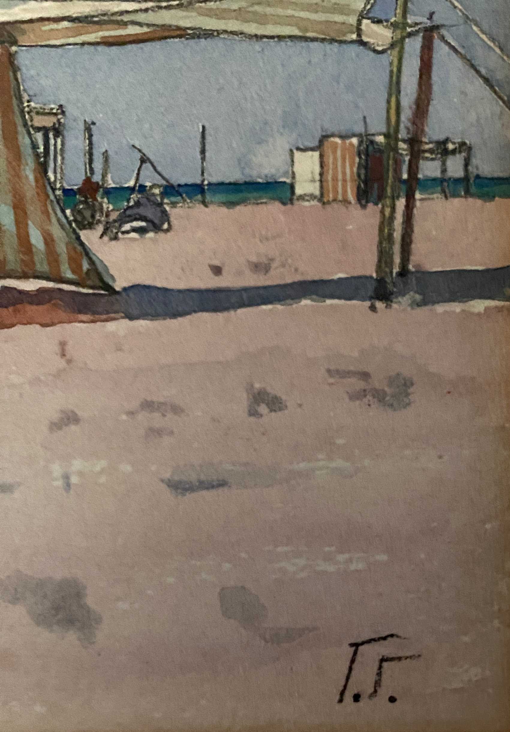 Watercolor Painting Seaside Normandy Beach? monogram 1957