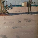 Watercolor Painting Seaside Normandy Beach? monogram 1957
