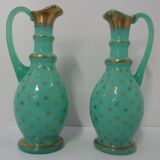 Pair ewers in green opaline oil-bitter wine