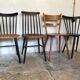 Set of 4 mismatched vintage chairs compass feet