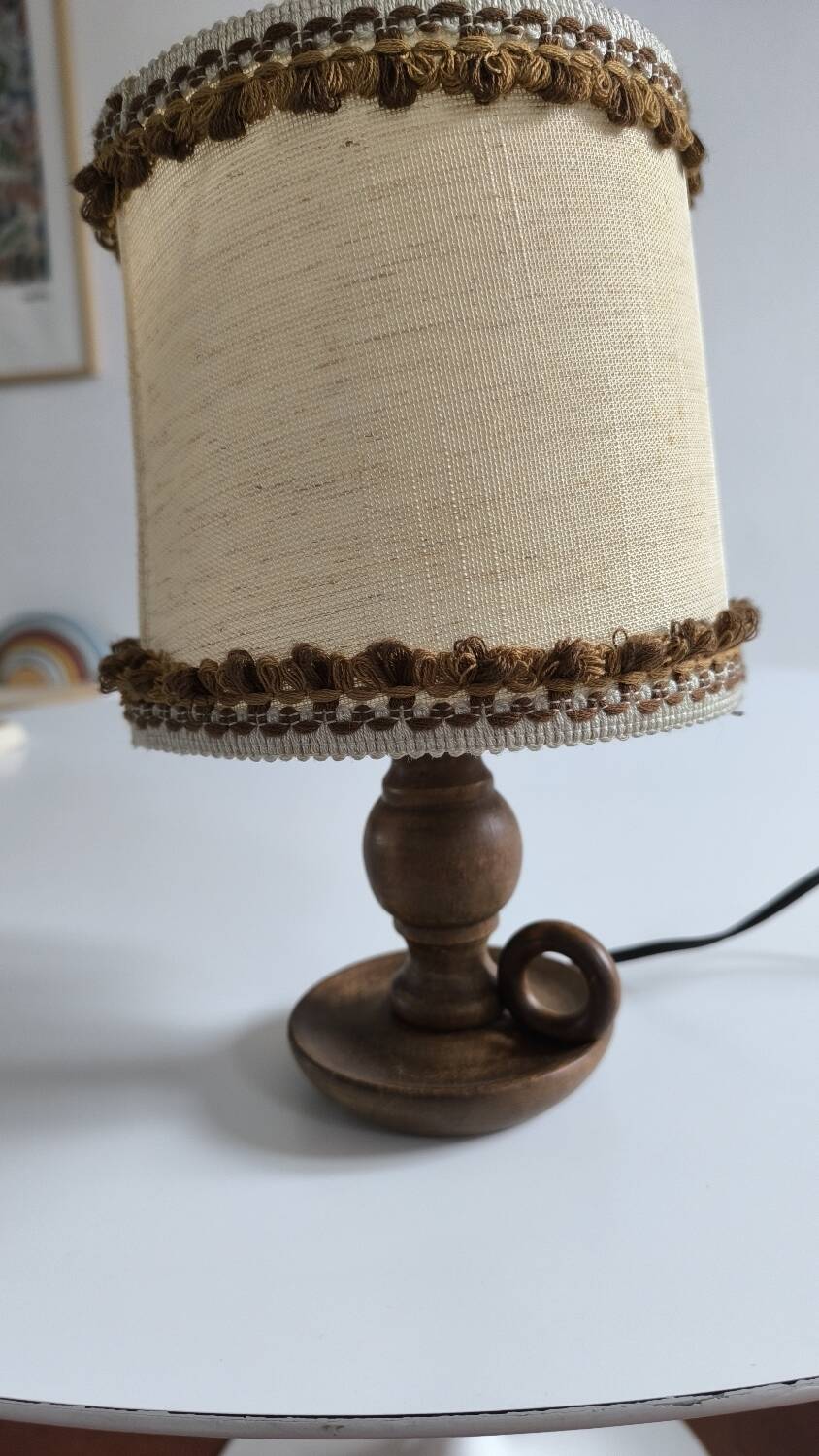 1950s turned wood table lamp